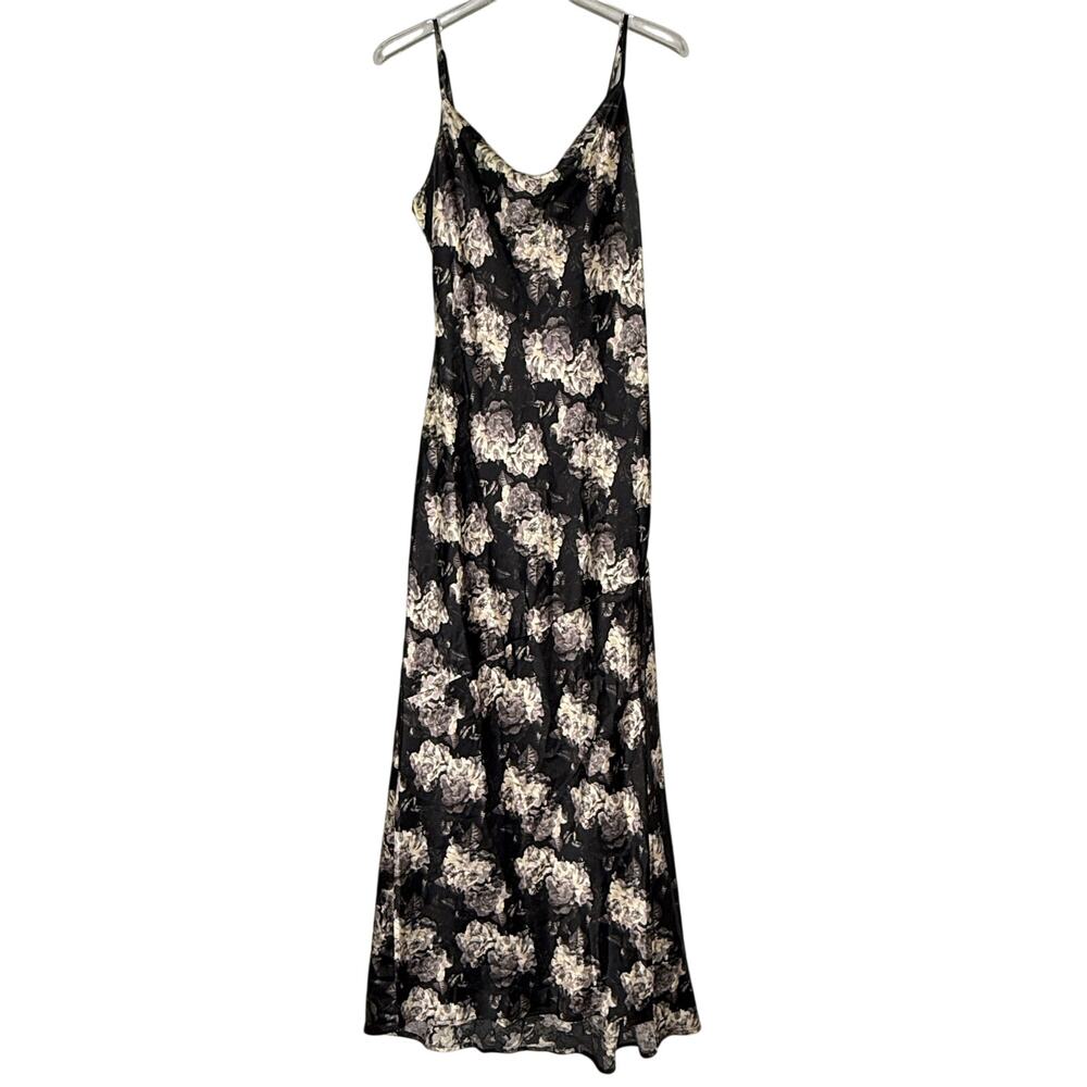 Forever 21 Floral Patterned Maxi Slip Dress XL Dark Floral Lace Coquette Satin